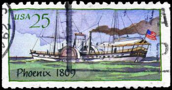 Royalty Free Photo of 1989 US Stamp Shows the Ship Phoenix (1809), Steamboats