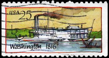 Royalty Free Photo of 1989 US Stamp Shows the Ship Washington (1816), Steamboat