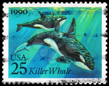 Royalty Free Photo of 1990 US Stamp Shows Killer Whales, Sea Creatures