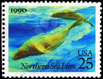 Royalty Free Photo of 1990 US Stamp Shows Northern Sea Lions, Sea Creatures