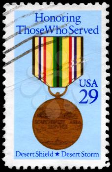 Royalty Free Photo of 1991 US Stamp Shows the Southwest Asia Service mMdal
