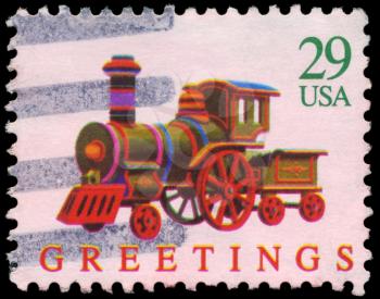 Royalty Free Photo of 1992 US Stamp Shows the Toy Locomotive, Christmas