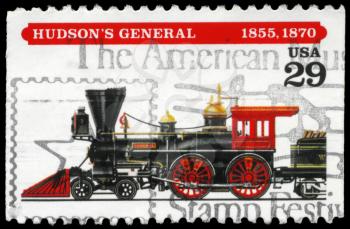 Royalty Free Photo of 1994 US Stamp Shows the Hudson's General Locomotive, (1855, 1870)