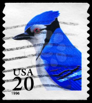 Royalty Free Photo of 1996 US Stamp Shows the Blue Jay, Booklet Stamps