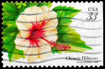 Royalty Free Photo of 1999 US Stamp Shows the Chinese Hibiscus (Hibiscus Rosa-Sinensis), Tropical Flowers