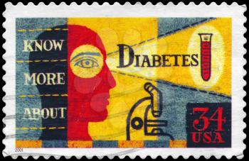 Royalty Free Photo of 2001 US Stamp Shows the Picture About Diabetes Awareness