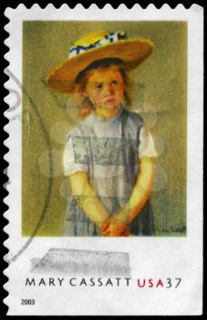 Royalty Free Photo of 2003 US Stmap Shows the Painting Child in a Straw Hat, by Mary Cassatt (1844-1926)