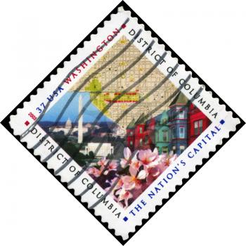 Royalty Free Photo of 2003 US Stamp Shows Map, National Mall, Row Houses and Cherry Blossoms, District of Columbia