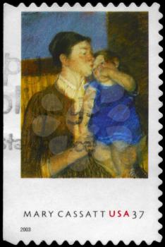 Royalty Free Photo of 2003 US Stamp Shows the Painting Young Mother  by Mary Cassatt (1844-1926)