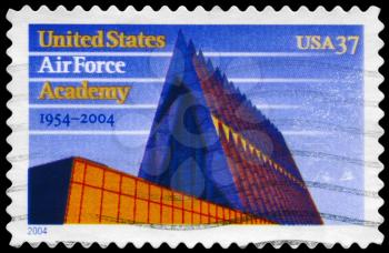 Royalty Free Photo of 2004 US Stamp Shows Cadet Chapel, United States Air Force Academy, 50th Anniversary