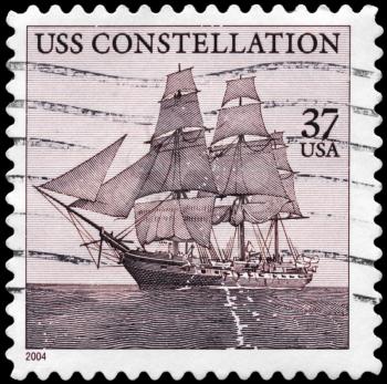 Royalty Free Photo of 2004 US Stamp Shows the Old Frigate USS Constellation (1797)