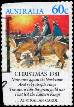 AUSTRALIA - CIRCA 1981: A Stamp printed in AUSTRALIA shows the Christmas Hymn - Noeltime (Carols by William James and John Wheeler), series, circa 1981