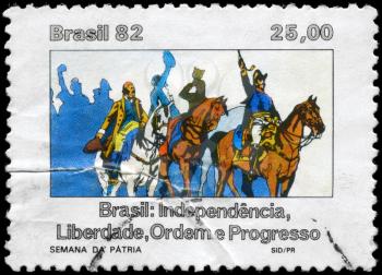 BRAZIL - CIRCA 1982: A Stamp printed in BRAZIL devoted to National Week with the designation Don Pedro proclaiming independence, circa 1982