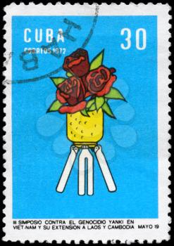 CUBA - CIRCA 1972: A Stamp printed in CUBA shows the Roses, conference emblem, from the series 3rd Conference Against War in Indo-China, circa 1972
