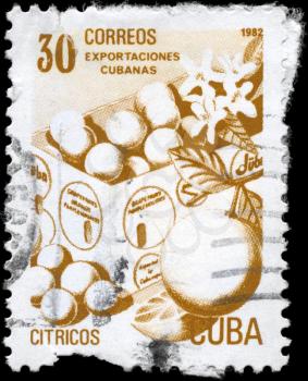CUBA - CIRCA 1982: A Stamp printed in CUBA shows the Fresh fruit, from the series Exports, circa 1982