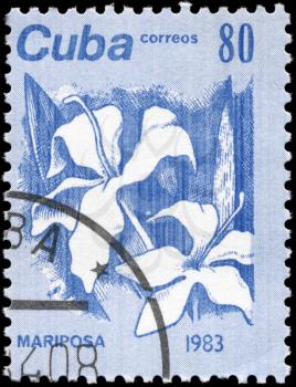 CUBA - CIRCA 1983: A Stamp printed in CUBA shows the Mariposa, from the series Flowers, circa 1983
