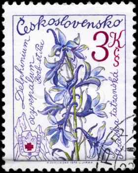 CZECHOSLOVAKIA - CIRCA 1979: A Stamp printed in CZECHOSLOVAKIA shows image of a Larkspur, from the series Mountain Flowers, circa 1979