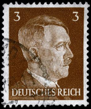 GERMANY - CIRCA 1941: A Stamp printed in GERMANY shows the portrait of a Adolf Hitler (1889-1945), series, circa 1941