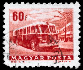 HUNGARY - CIRCA 1963: A Stamp printed in HUNGARY shows the Trolleybus, series, circa 1963