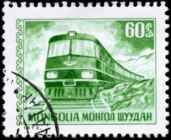 MONGOLIA - CIRCA 1973: A Stamp printed in MONGOLIA shows the Diesel Locomotive, series, circa 1973