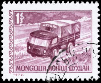 MONGOLIA - CIRCA 1973: A Stamp printed in MONGOLIA shows the Truck, series, circa 1973