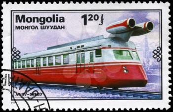 MONGOLIA - CIRCA 1979: A Stamp printed in MONGOLIA shows the Soviet Rapidity, experimental train, from the series Locomotives, circa 1979