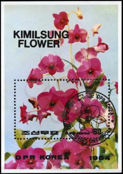 NORTH KOREA - CIRCA 1984: A Stamp sheet printed in NORTH KOREA shows image of a Kimilsungia, from the series Flowers, circa 1984