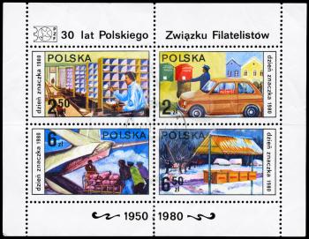 POLAND - CIRCA 1980: A Stamp sheet printed in POLAND devoted to the Stamp Day and 30-year anniversary of the Polish Philatelic Club, circa 1980