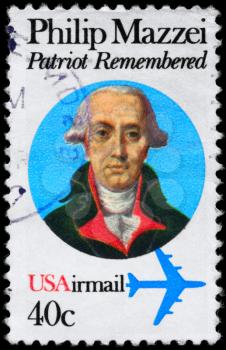 USA - CIRCA 1980: A Stamp printed in USA shows the portrait of a  Philip Mazzei (1730-1816), Italian-born Political Writer, circa 1980