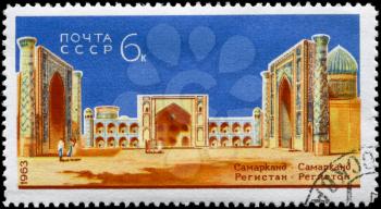 USSR - CIRCA 1963: A Stamp printed in USSR shows the Registan Square from the series Architecture in Samarkand, Uzbekistan, circa 1963