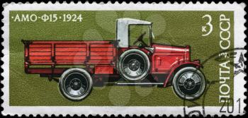 USSR - CIRCA 1973: A Stamp printed in USSR shows the AMO-F15 Truck (1924) from the series Development of Russian automotive industry, circa 1973