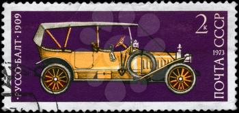 USSR - CIRCA 1973: A Stamp printed in USSR shows the Russo-Balt Car (1909) from the series Development of Russian automotive industry, circa 1973