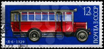 USSR - CIRCA 1973: A Stamp printed in USSR shows the Ya-6 Autobus (1929) from the series Development of Russian automotive industry, circa 1973