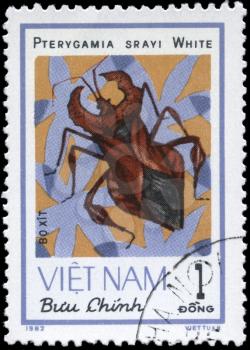 VIETNAM - CIRCA 1982: A Stamp printed in VIETNAM shows the image of a Squash Bug with the description Pterygamia srayi White from the series Chinch Bugs, circa 1982