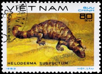 VIETNAM - CIRCA 1983: A Stamp printed in VIETNAM shows the image of a Gila  Monster with the description Heloderma suspectum from the series Reptiles, circa 1983