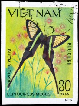 VIETNAM - CIRCA 1983: A Stamp printed in VIETNAM shows image of a Butterfly with the description Leptocircus meges, series, circa 1983