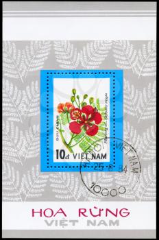 VIETNAM - CIRCA 1984: A Stamp sheet, printed in VIETNAM shows image of a Delonix regia, from the series Wildflowers, circa 1984