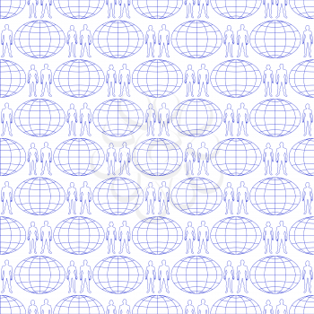 Seamless pattern of the contour people and globe