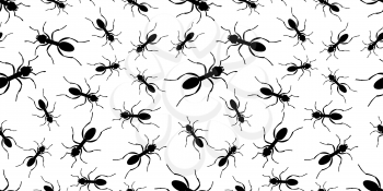 Seamless pattern of the black silhouette ant insects