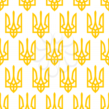 Seamless pattern of the gold trident coat of arms of Ukraine