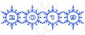 Illustration of the 2019 abstract winter snowflakes lettering