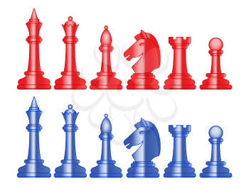 Illustration of the abstract blue and red chess pieces set