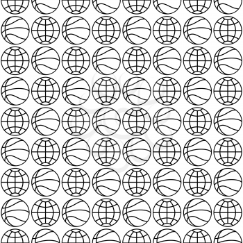 Seamless pattern of the abstract contour basketball ball and globe symbols