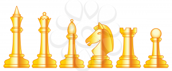 Illustration of the abstract gold chess pieces set