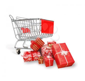 Royalty Free Photo of a Shopping Cart and Presents