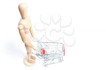 Royalty Free Photo of a Mini Shopping Cart and Mannequin