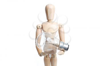 Royalty Free Photo of an Artist Mannequin Holding a Light Bulb