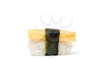 Royalty Free Photo of a Piece of Egg Omelette Nigiri 