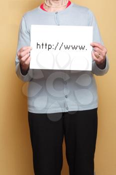Royalty Free Photo of a Woman Holding an Internet Sign