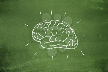 Royalty Free Photo of a Brain on a Chalkboard